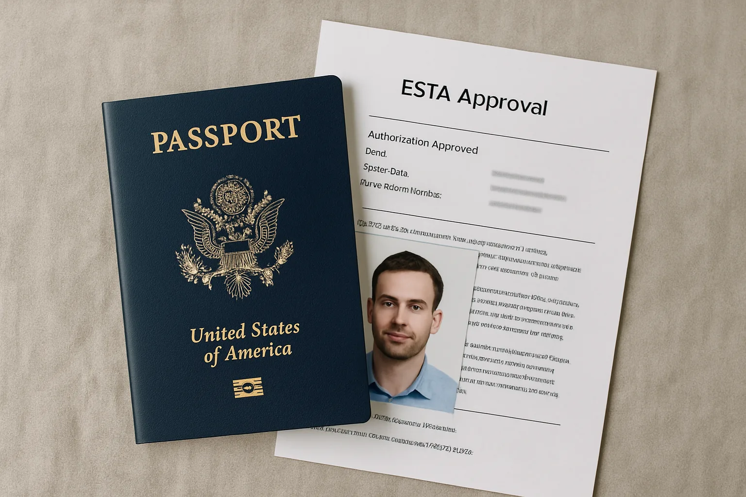 A traveller checking a phone at an airport after an ESTA revocation notice