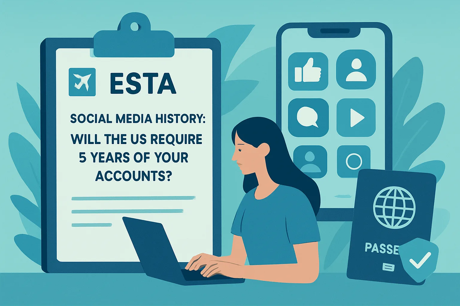 Illustration about esta and social media history: will the us require 5 years of your accounts?