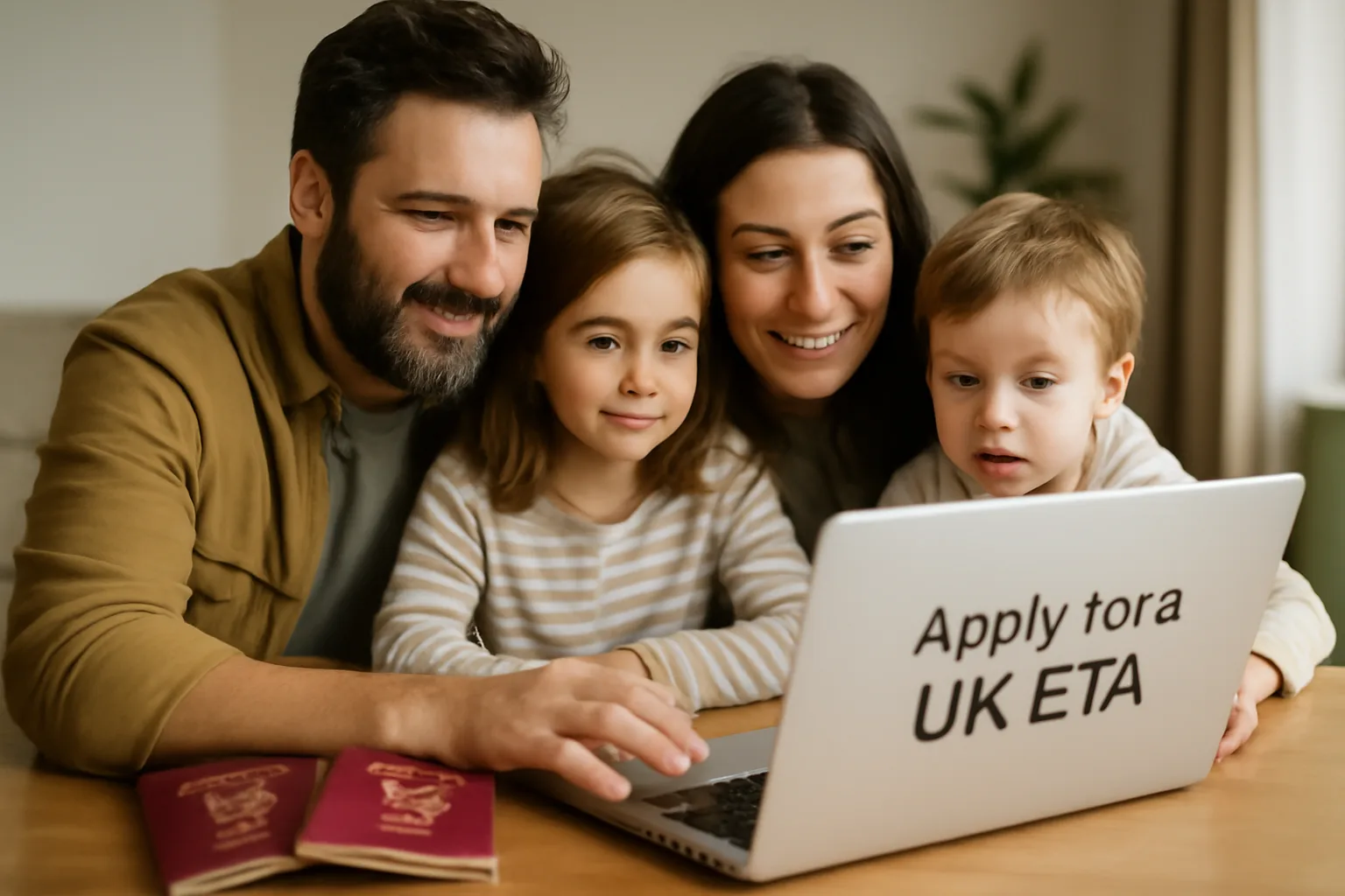 Famiglia italiana che richiede l'ETA per il Regno Unito online prima del viaggio