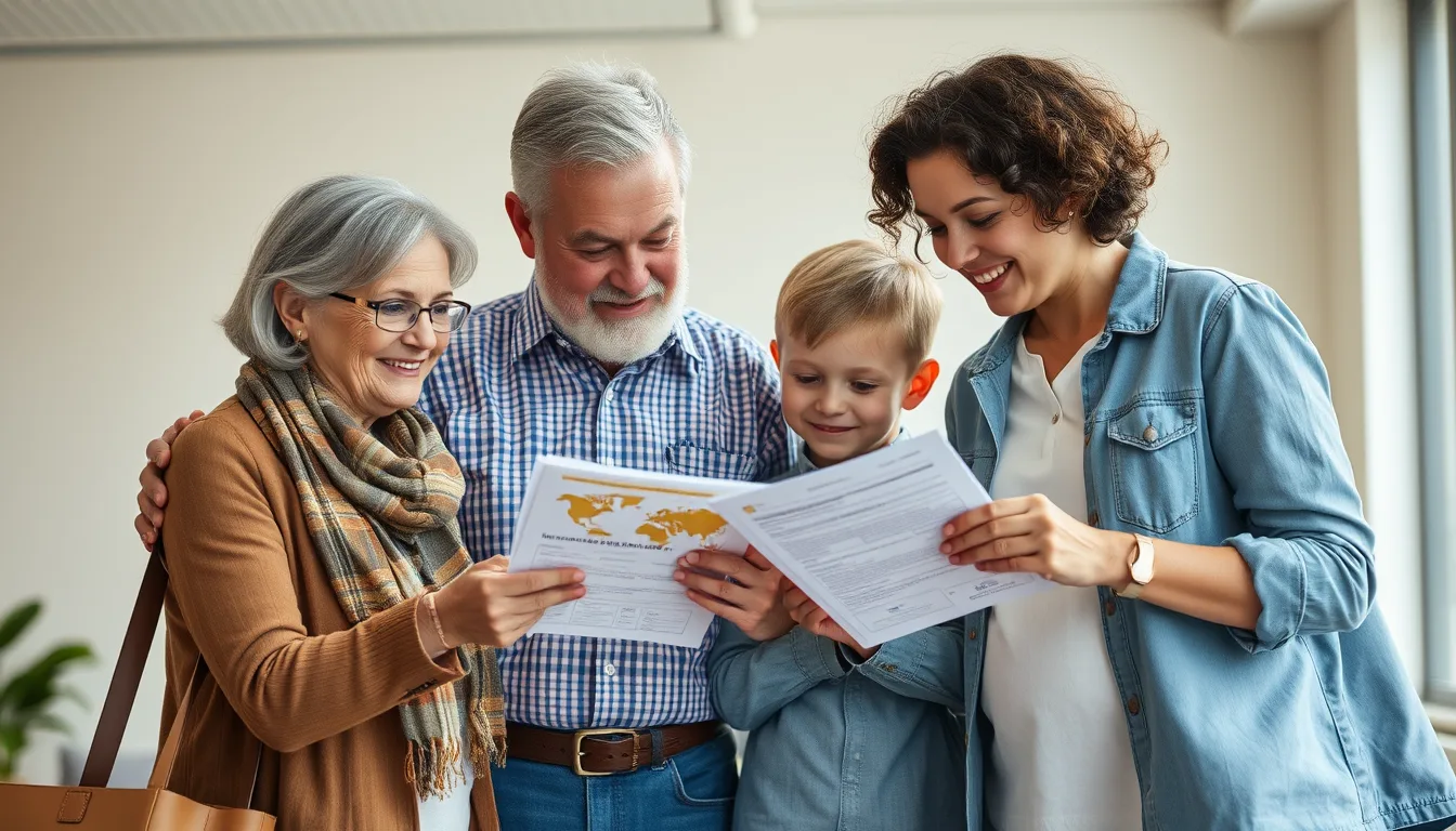 A multi-generational family preparing for a European trip
