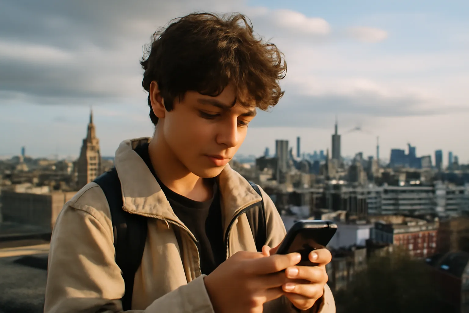 A young Indian traveller exploring a UK city on the Youth Mobility visa