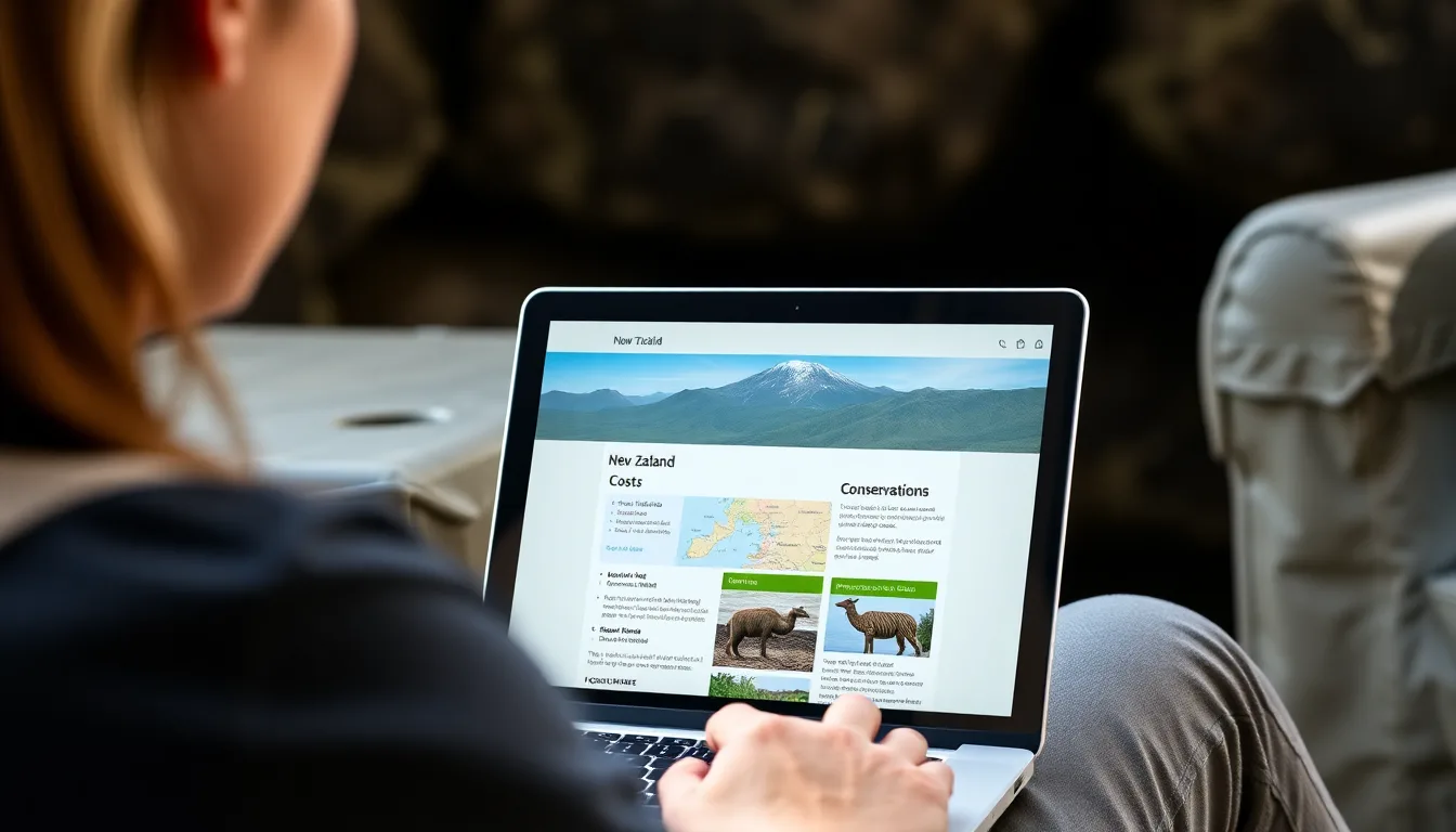 Traveller reviewing New Zealand conservation levy information before a trip