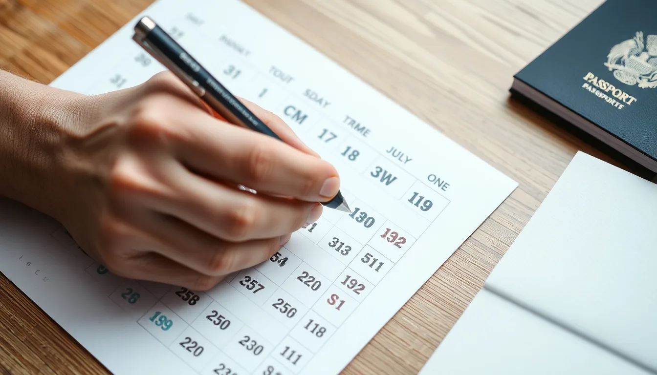 Traveller manually counting Schengen travel days on a calendar