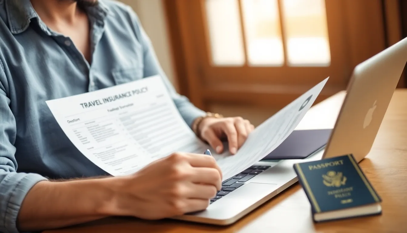 Traveller comparing Schengen travel insurance policy quotes on a laptop
