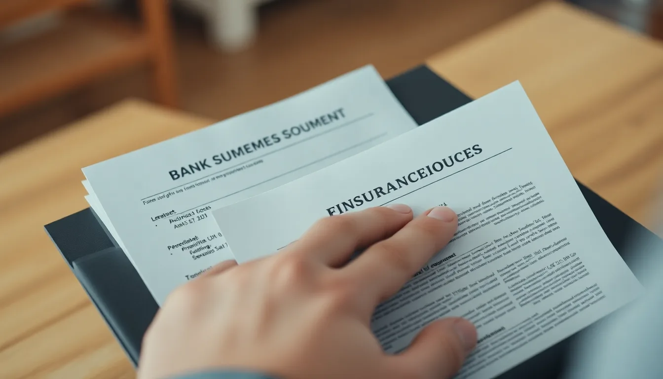 Traveller organizing financial and insurance documents for a Schengen visa file
