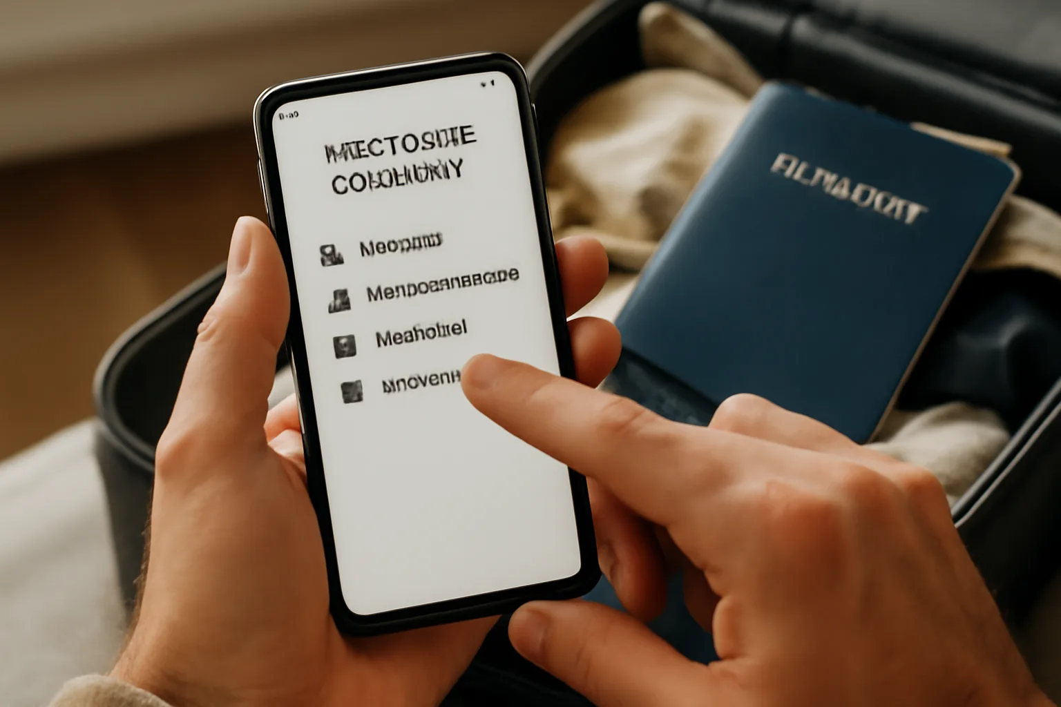 Traveller reviewing a UK ETA pre-travel checklist before departure