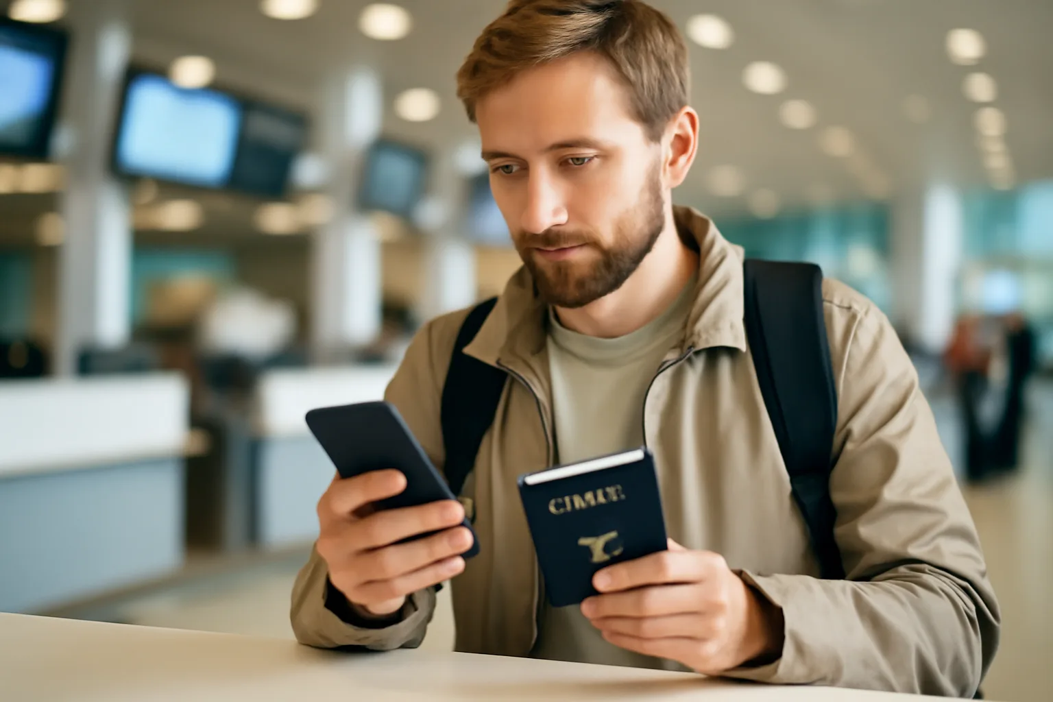 A traveller checking UK ETA requirements before check-in