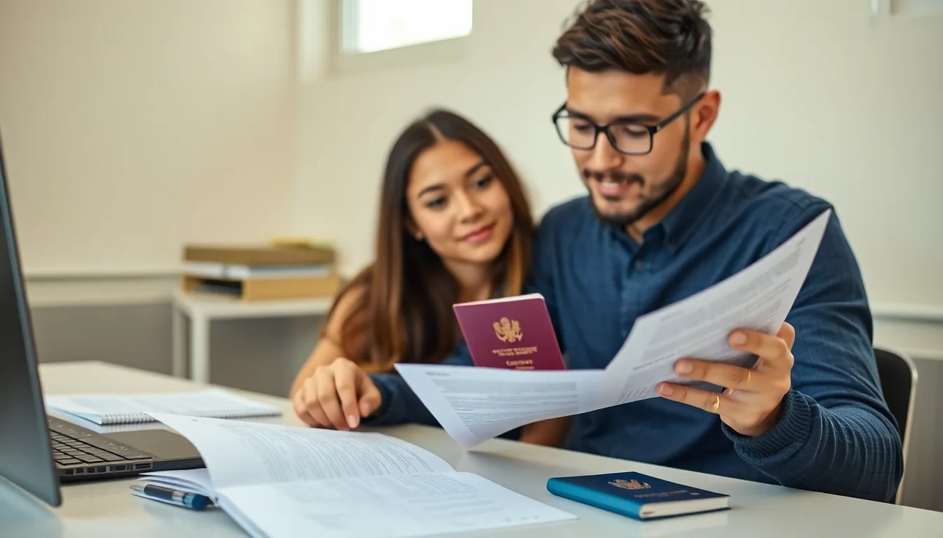 International student reviewing a short course confirmation letter and passport