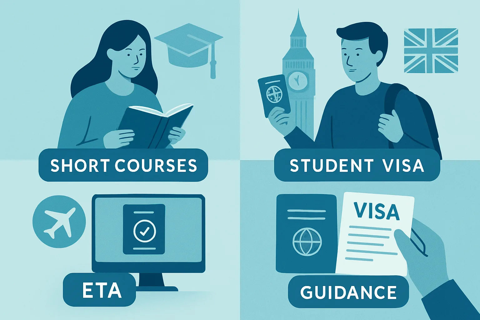 Illustration about uk eta for students: short courses vs student visa