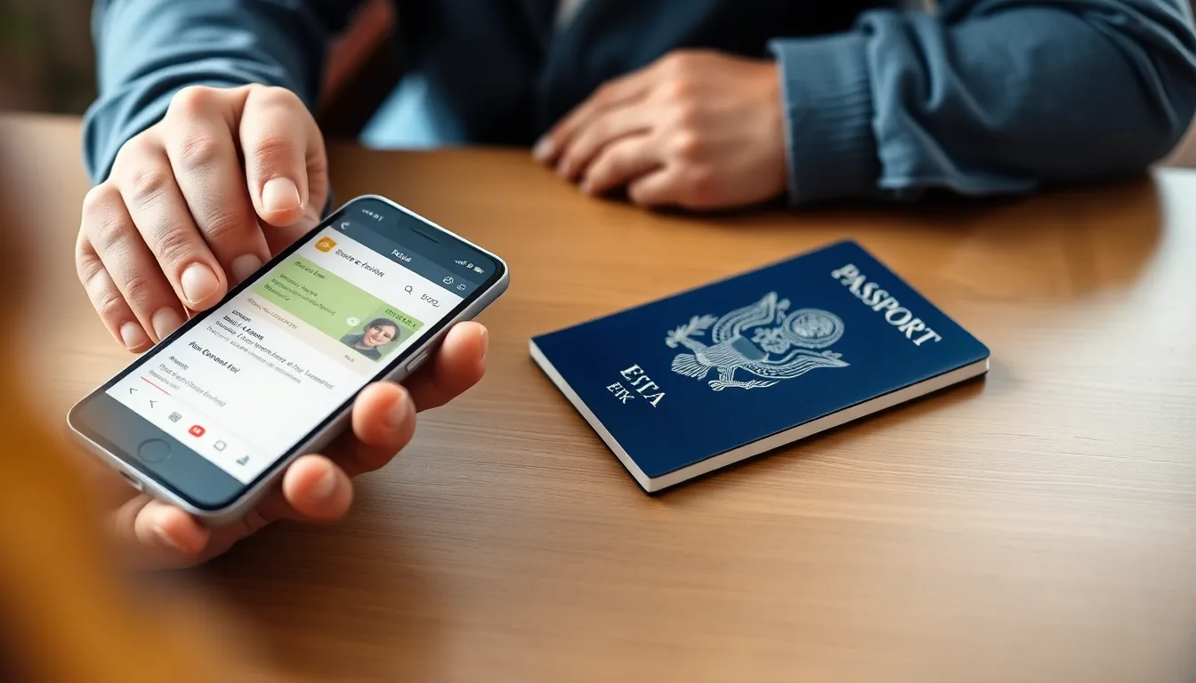 American traveller applying for a UK ETA on a smartphone before a trip