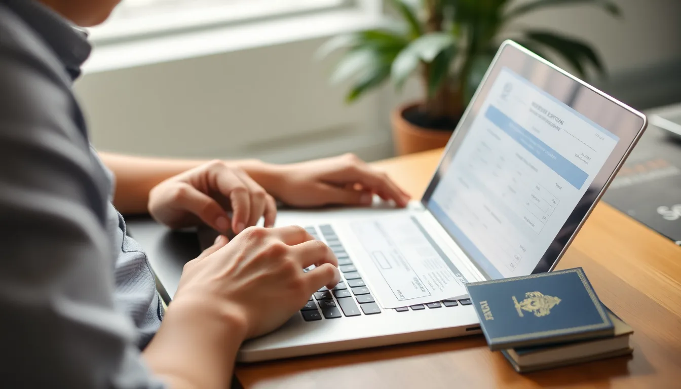 First-time traveller carefully filling out a UK ETA application with a passport nearby