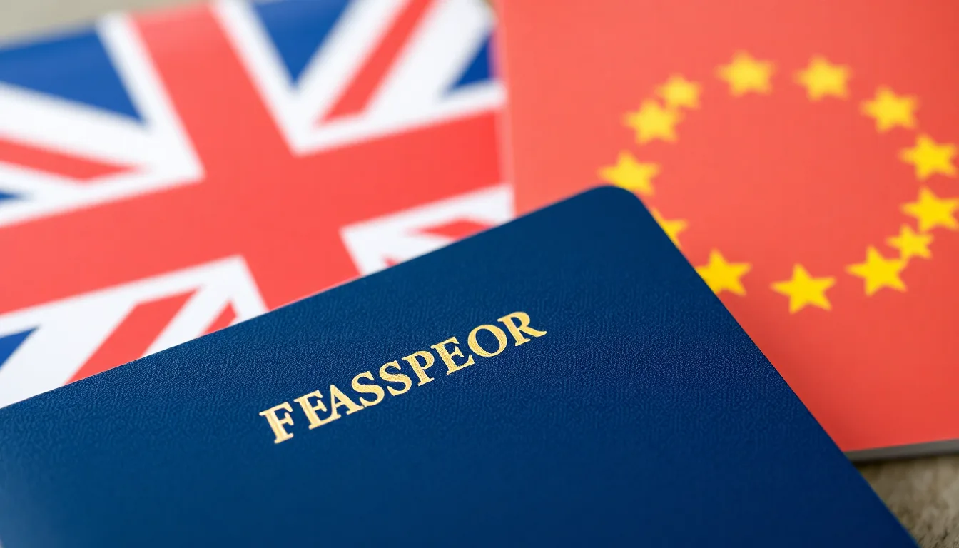 Passport representing separate UK ETA and Schengen visa requirements