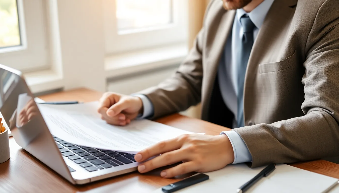A professional reviewing a UK job offer and visa sponsorship documents at a desk