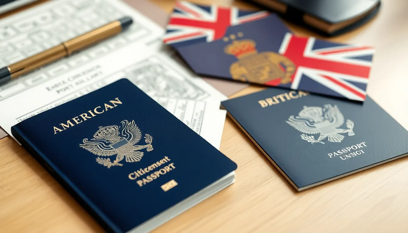 An American passport and British citizenship documents on a desk