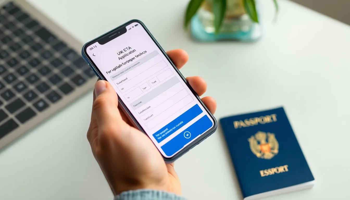 Reisender beantragt ein UK ETA über eine mobile App